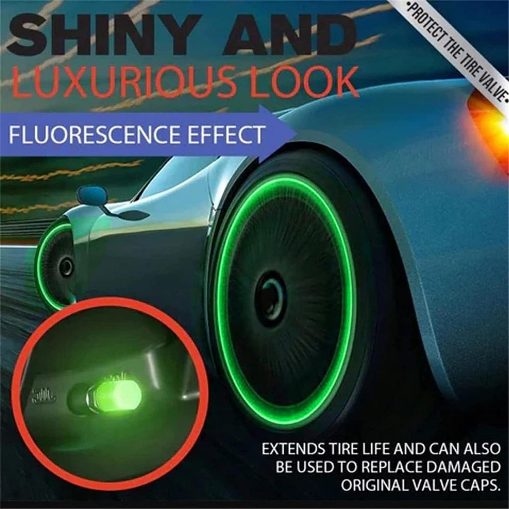 Set of 8 Tire Air Valve Caps, Luminous, Fluorescent, High