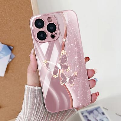 Tempered Glass Phone Case For iPhone 17 Pro Max 11 15 13 14 12 16 Pro Max 17 Air 16E SE 2022 7 8 Plus XR Elegant Butterfly Cover