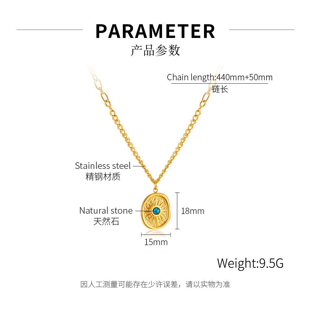 Opk | French Retro Temperament Necklace Women S Titanium Steel Niche Versatile Design Natural Stone Clavicle Chain