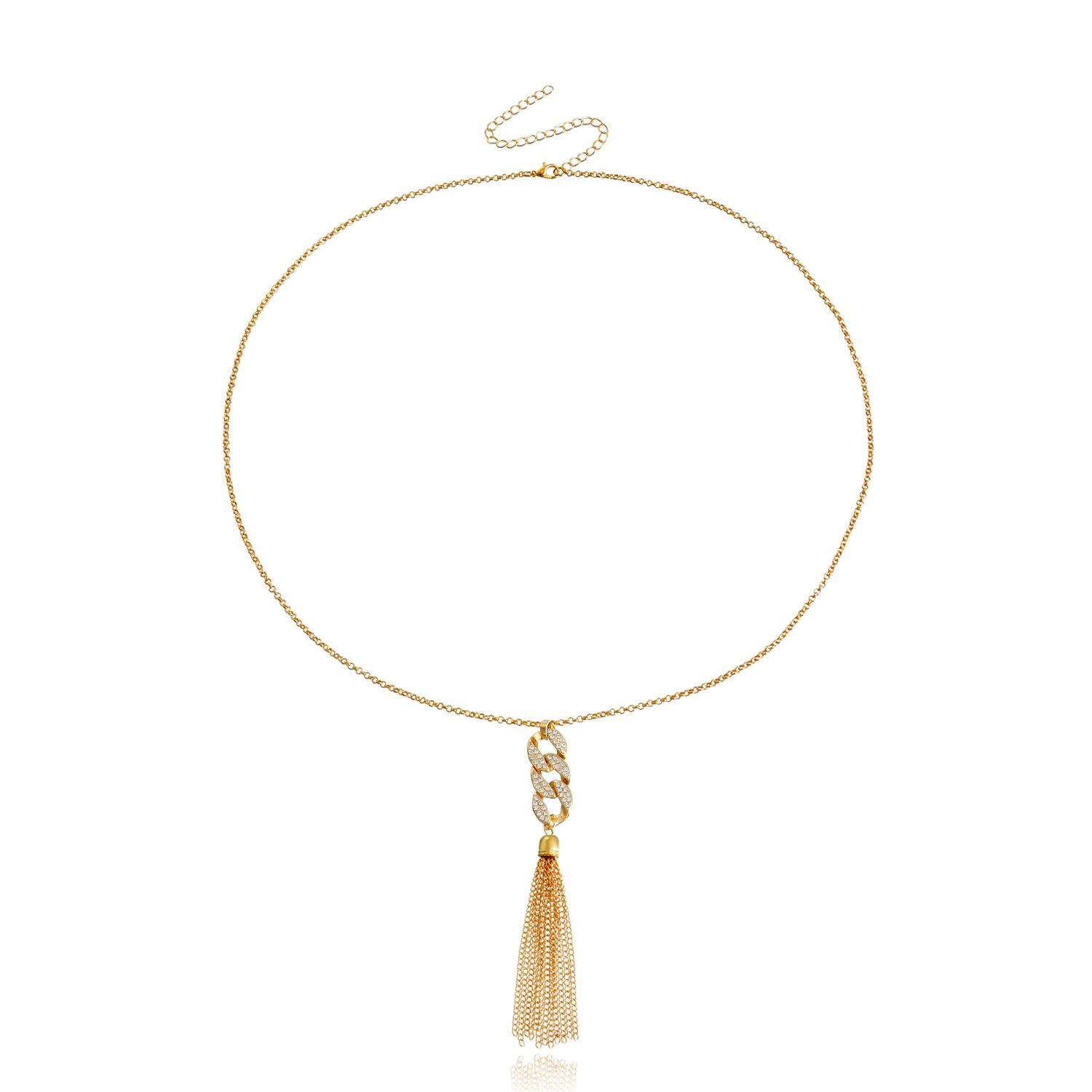 Accessories Autumn and Winter New Tassel Sweater Necklace Diamond 1-character Chain Necklace, Sweater Chain Premium золотой