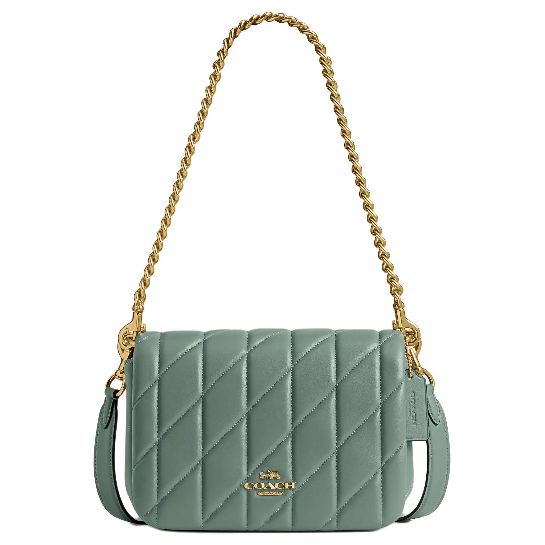 

Coach Sage Green Quilted Leather Shoulder Bag with Gold Hardware for Daily Use Basic Set (Bag+Dust Bag)