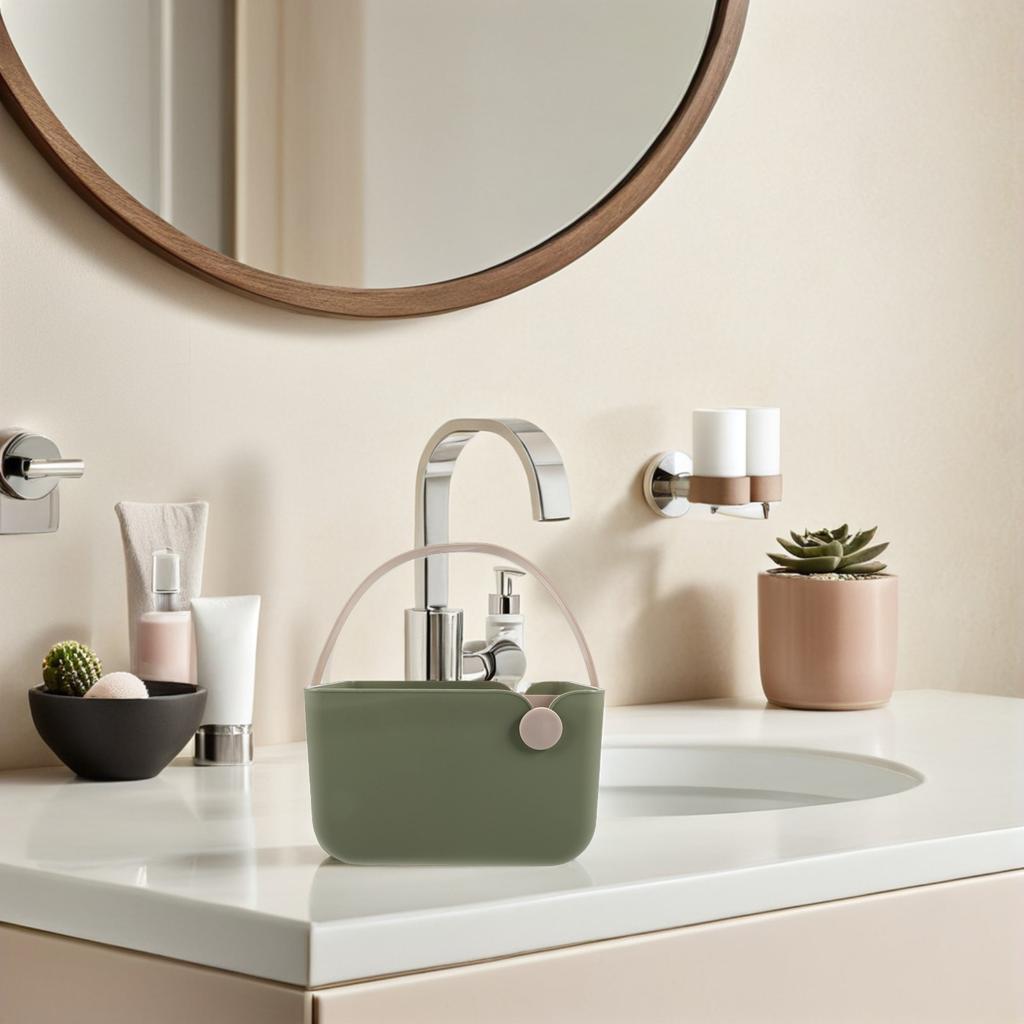 Nordic Style Plastic Bathroom Storage Basket with Handle Perforated Ventilation Design for Toiletries Cosmetics Vanity Kitchen
