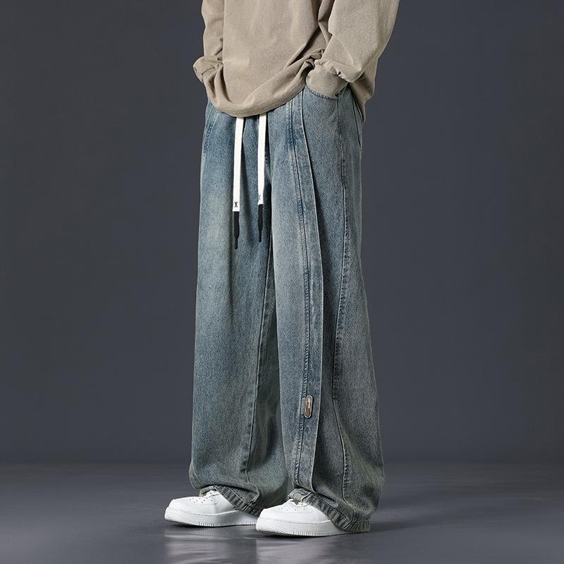 Fleece-Lined Thickened Plus Size Men's Loose Wide-Leg Jeans - Trendy Brand Straight Leg Long Pants for Men and Women