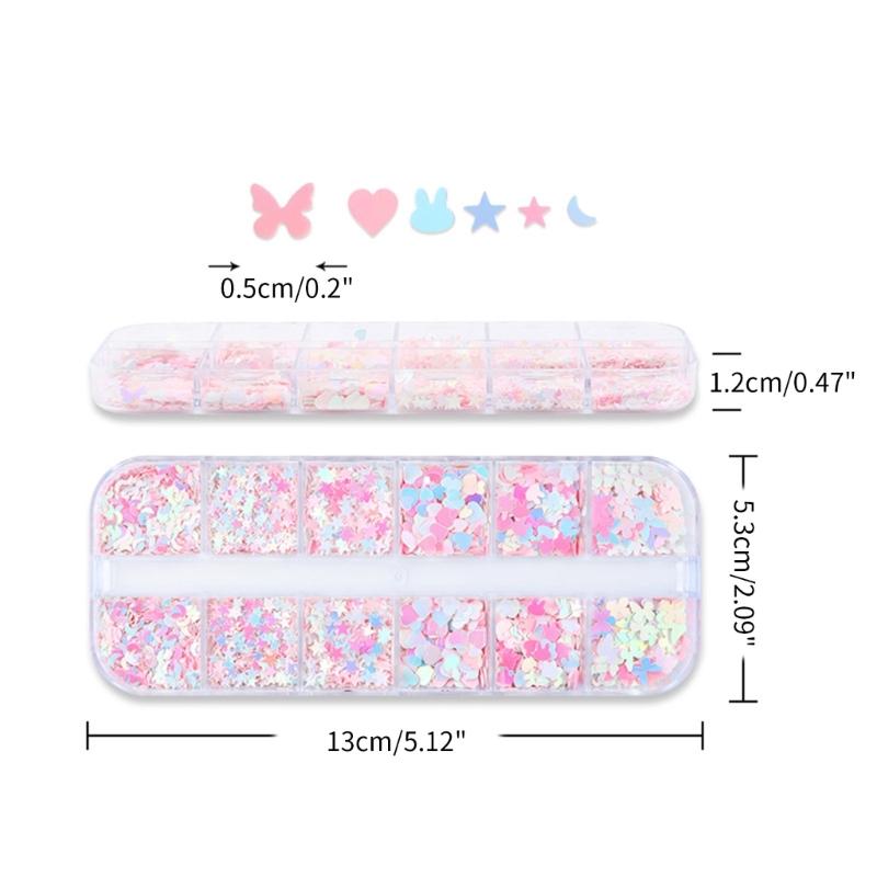 Nail Embellishments Nail Sequins Colorful Nail Glitter Paillette Mixed Size Nail Art Stickers for Nail Decors 12-Grid