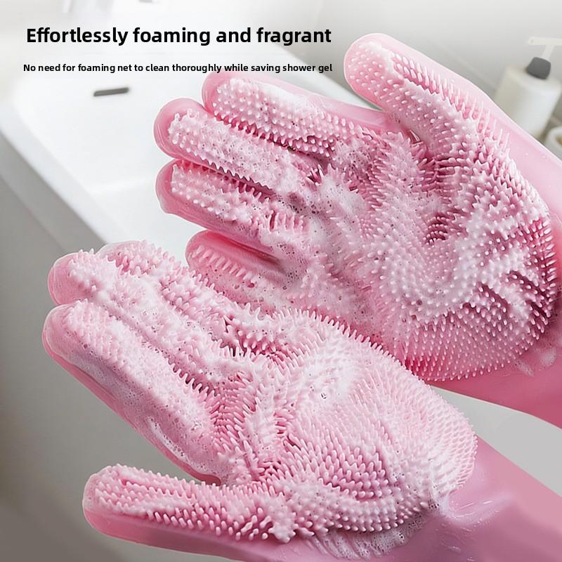 Pet household bath gloves silicone anti-scalding dishwashing gloves kitchen durable housework waterproof gloves