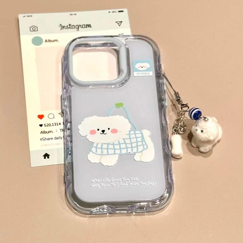 Cute Little White Pendant Suitable for Apple 16 Mobile Phone Case IPhone 15 Protective Case 14 Corrugated Jelly 13 Anti Fall