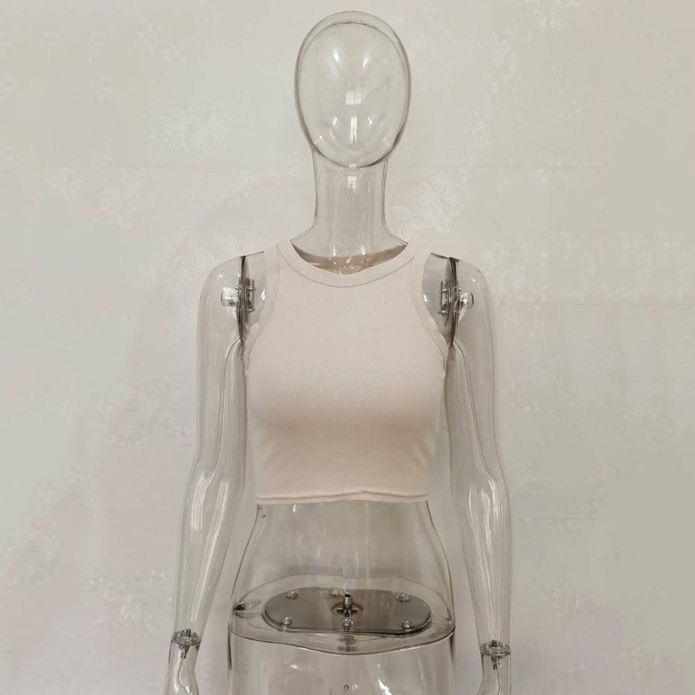 

Summer Y2k Solid Knitted Sleeveless T-shirts Women Casual Off Shoulder Slim Elastic Tops Fashion Chic Elegant O-neck Beach Vest L абрикосовий