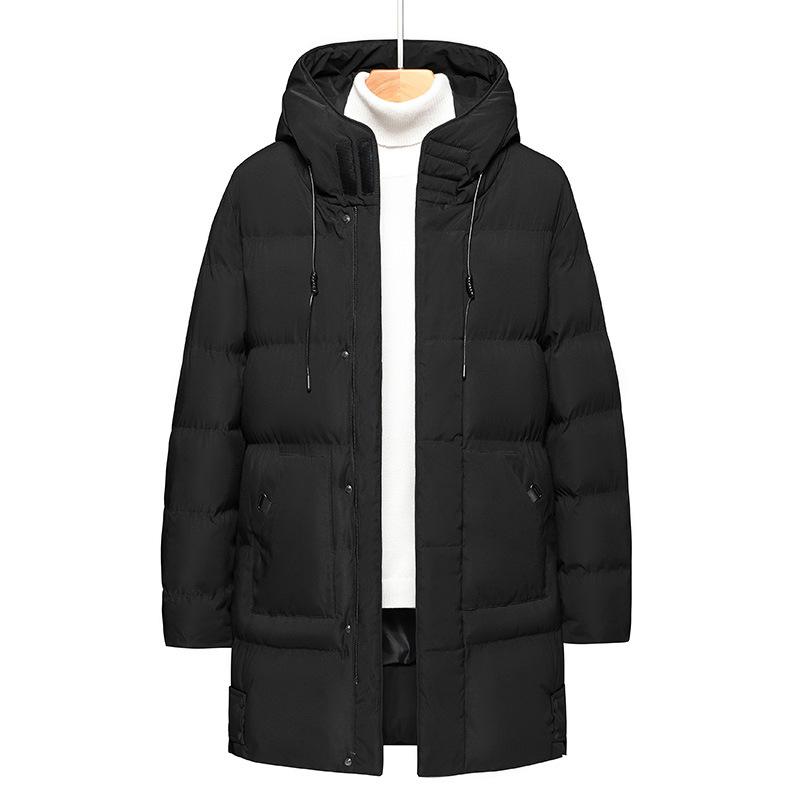 Medium-length Cotton Clothing Men's Winter Solid Color Loose Solid Color Hooded Bakery Clothes Cotton Jacket Thickened Cotton Coat