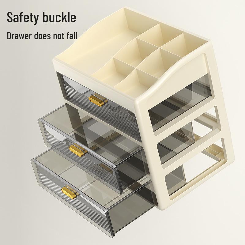 Transparent Large Capacity Cosmetic Storage Box with Drawers for Makeup, Jewelry, and Masks