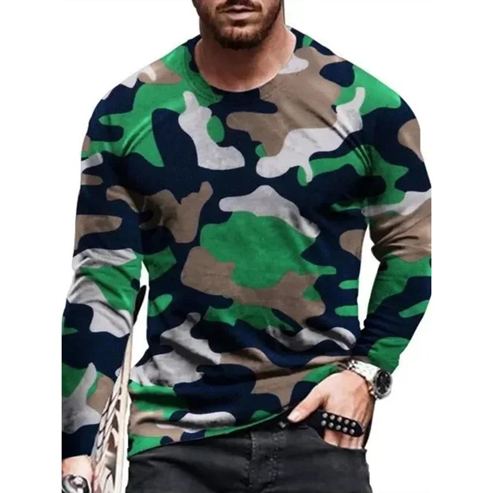 Herbst/Winter Herren Langarm Rundhals T-Shirt 3D Militärdruck Herren Langarm T-Shirt Veteranen Herren Mode T-Shirt