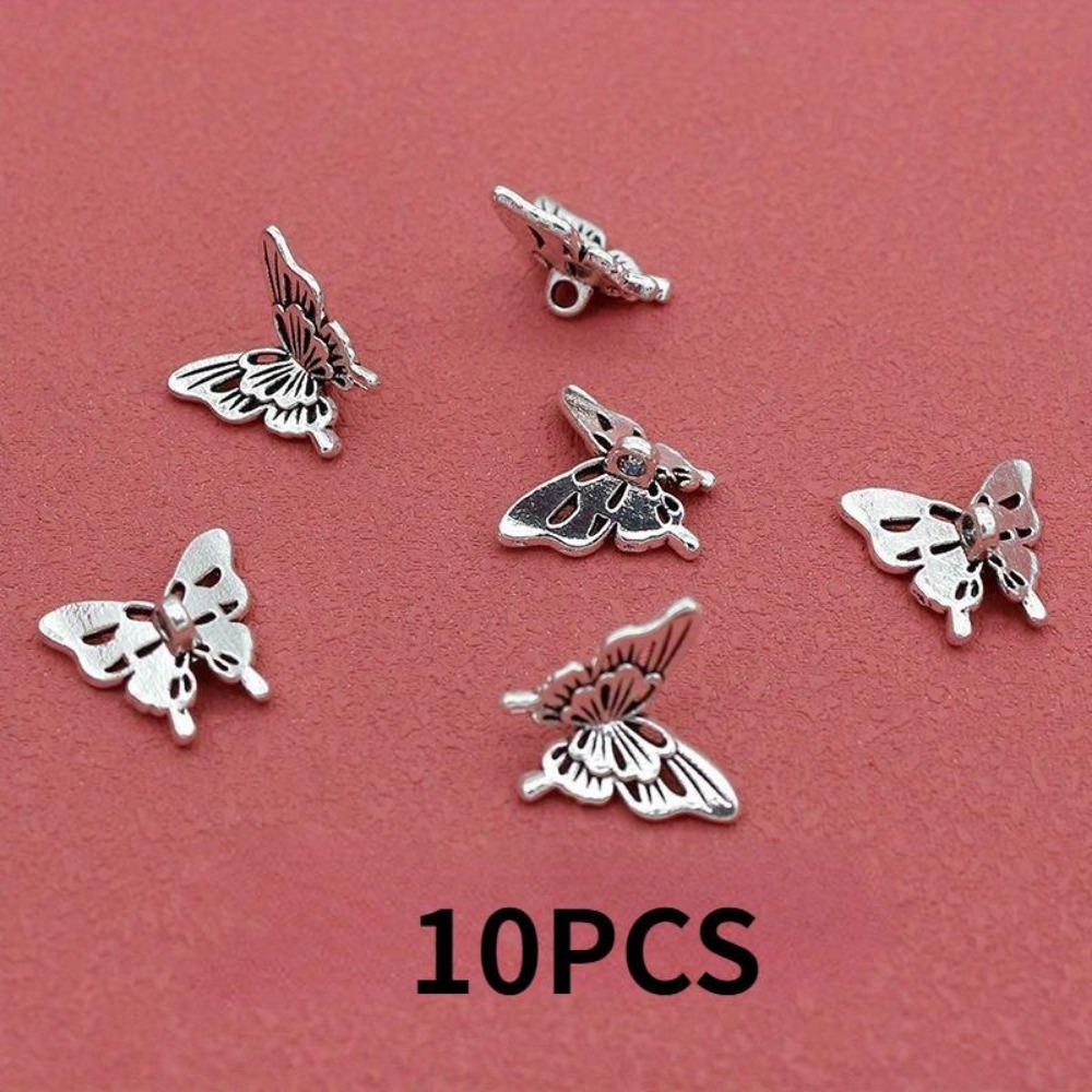 10PCS Silver Butterfly Accessories DIY- Necklace Pendant, Bracelet Bead Decoration, Party Jewelry Decoration Gift