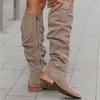 Fashion Girls Solid Suede Button Zipper Side Leisure Chunky Knee High Boots Woman Casual Long Botas Shoes