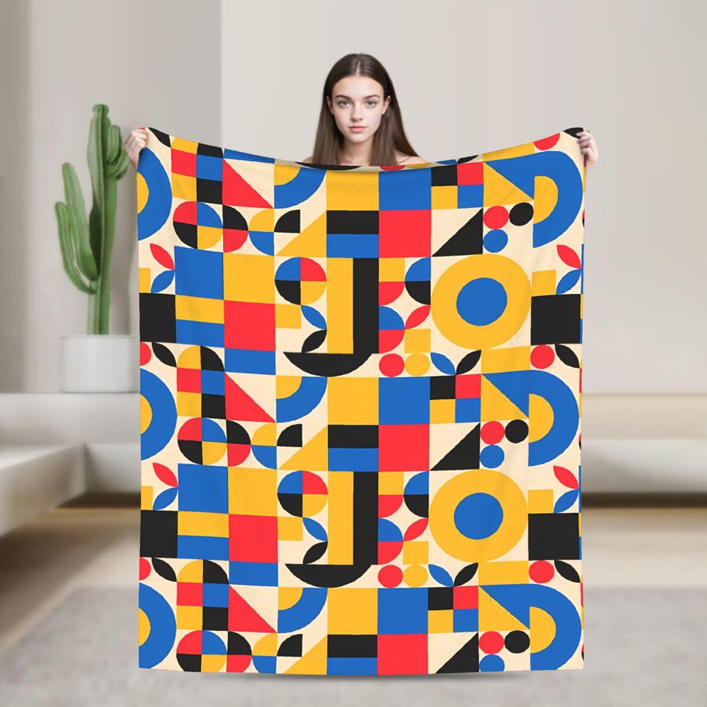Bauhaus Modern Geometric Pattern Flannel Blankets Super Soft Throw Blanket for Couch Bed Travel Bedspread Sofa Bed Cover
