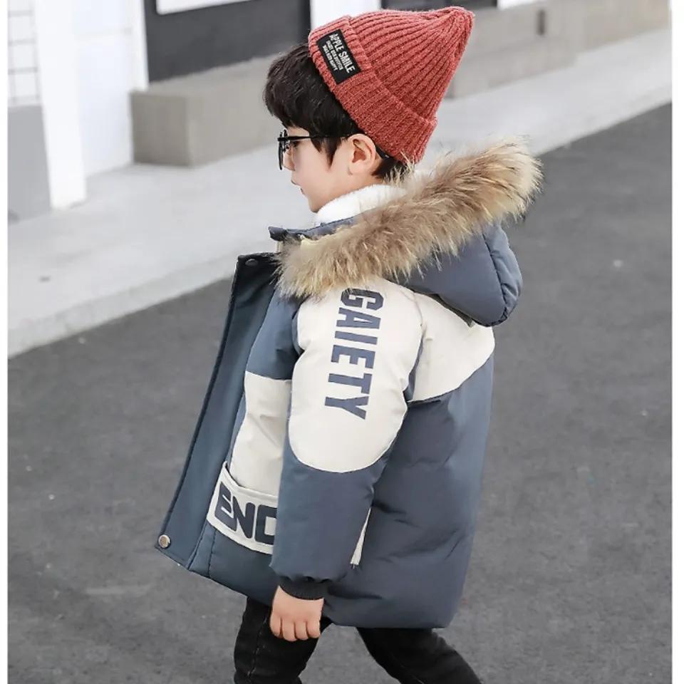 Boys Winter Hooded Jacket Fashion Baby Winter Quilted Plus Velvet Thick Warm Jacket
