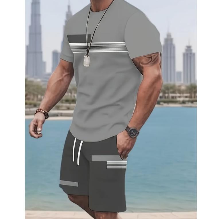 

Summer Round Neck 3D Printed Set Fashionable and Casual Simple Short Sleeved Shorts Men s Sport Wear 6XL