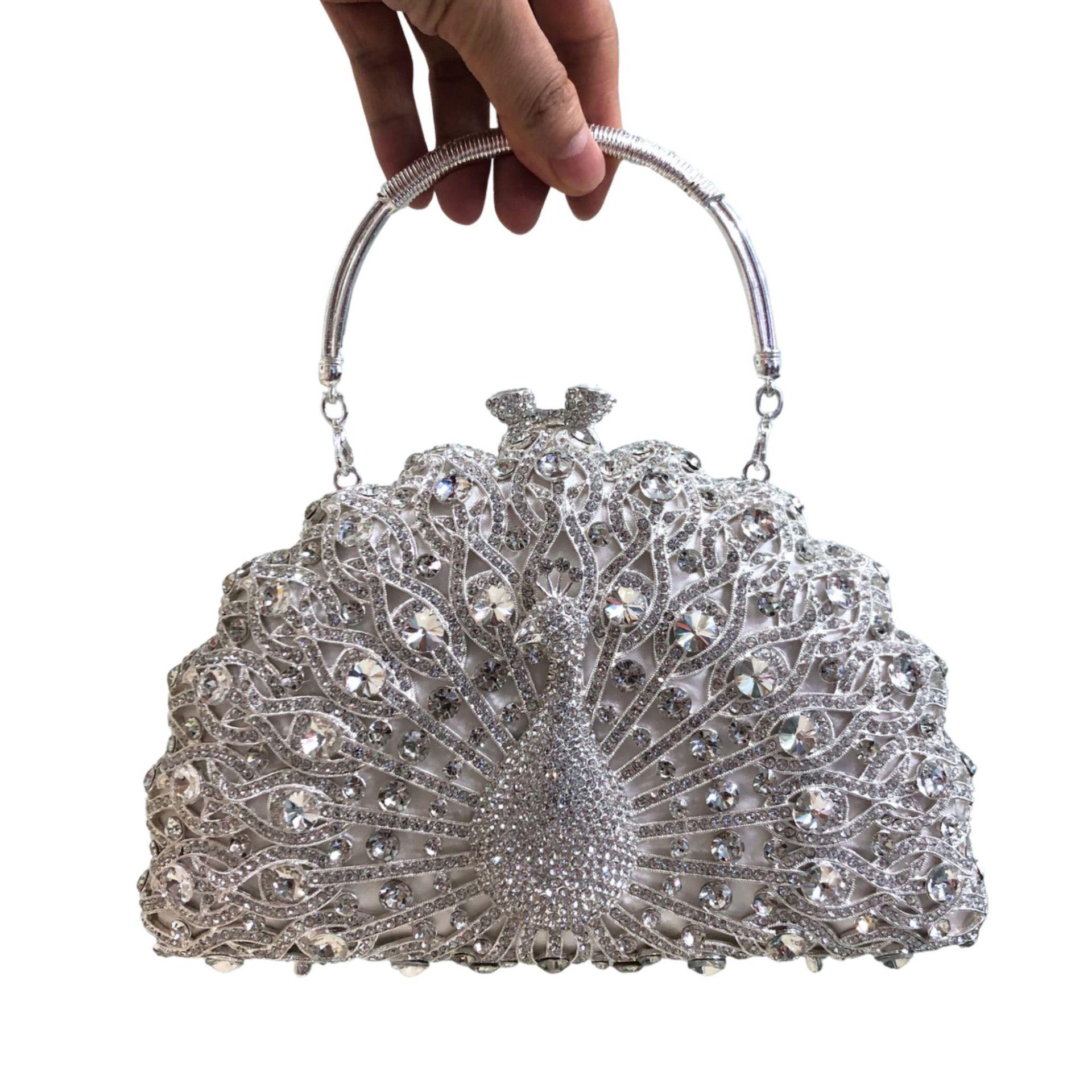 

Women Peacock Animal Multicolored Clutch Bag Diamond Crystal Dinner Party Gala Handbag Wedding Bridal Birthday Gift Cute Purse