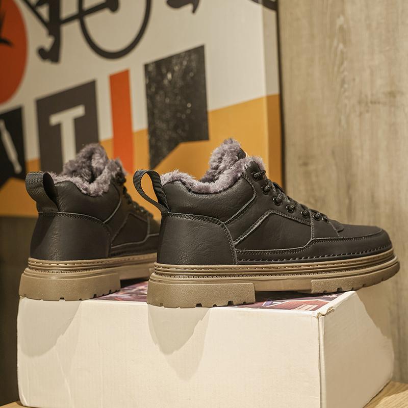 Men's Leather Boots 2025 High Quality Winter Warm Fur Ankle Short Lace-up Thick Bottom Non-Slip Casual Work Mens Shoes