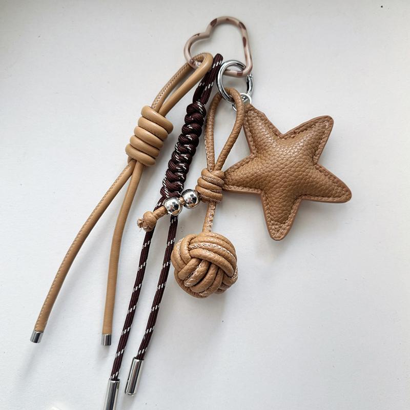 Star Faux Leather Handmade Diy Rope Keychain High-End Style Bag Charm With Star Pendant Anti-Loss Faux Leather Accessory