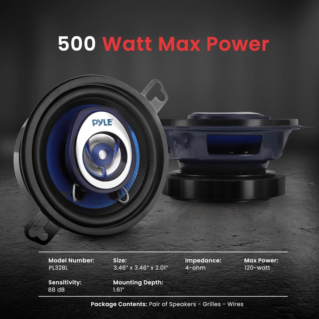 Pyle 2 Way Universal Car Stereo Speaker - 120W 3.5" Coaxial Loud Pro Audio