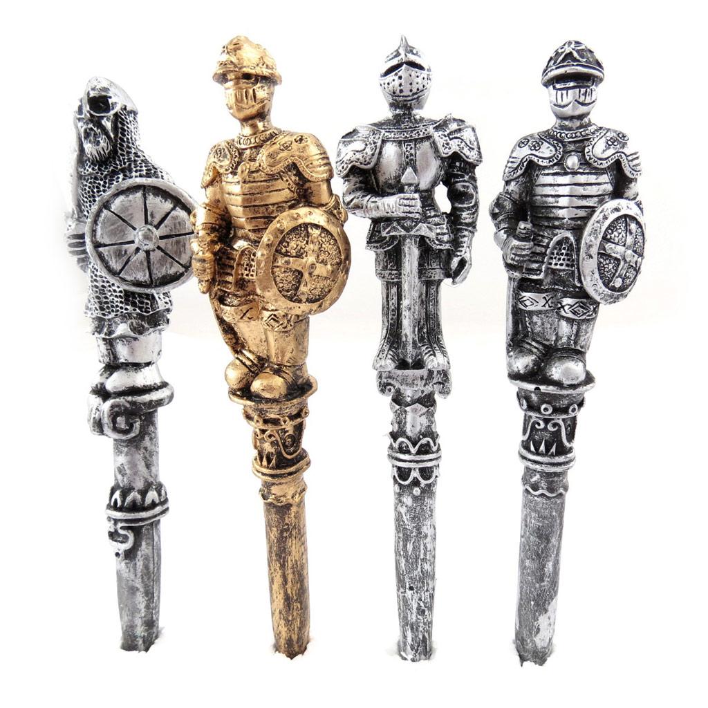Les Trésors De Lily [A3864] - Gray 'Knights' Resin Figurine Pen - 16 Cm