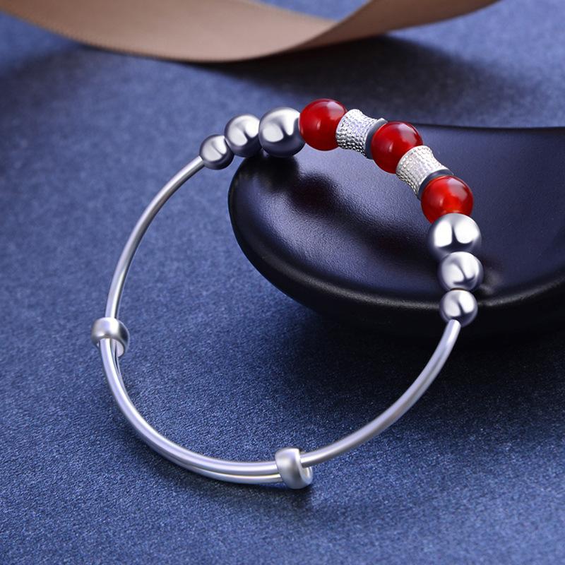 S990 Silver Agate To Cloud Pearl Baby Bracelet Baby Full Moon Silver Bracelet Pair of Foot Silver Children's Bracelets