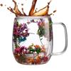 Creative style real flower dried flower double layer glass cup dried flower glass cup office bar home coffee Mug cold drink cup