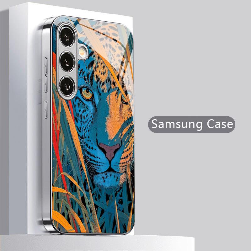 2D Kontrastfarben Leopard Muster Handyhülle für Samsung S26 S25 S24 S23 S22 S21 S20 A56 A36 A16 - Glas Schutzhülle