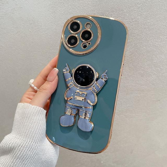 Custodia per telefono con supporto astronauta placcata di lusso per Iphone 13 12 11 Pro Max X Xr Xs Max 7 8plus Carina con lenti rotonde Morbida antiurto