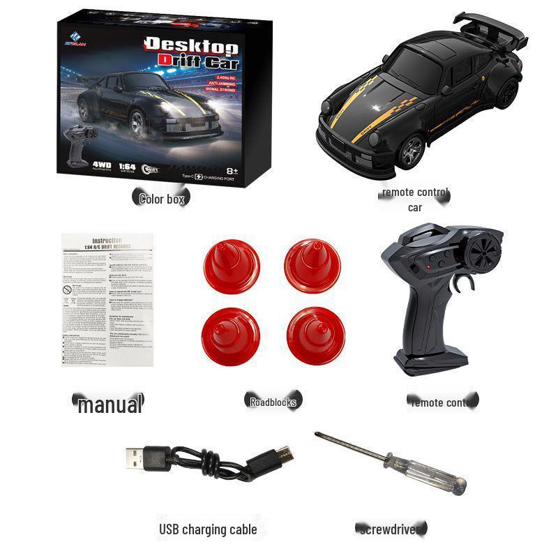 1:64 Mini RC High-Speed Drift Racing Car - Four-Wheel Drive Desktop Model, Perfect Birthday Gift for Kids.