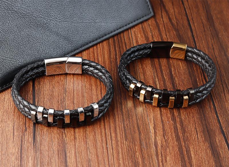 New Trendy Chain Men Bracelet Classic Stainless Steel Multilayer Braided Rope Leather Bracelet For Men Charm Jewelry Gifts