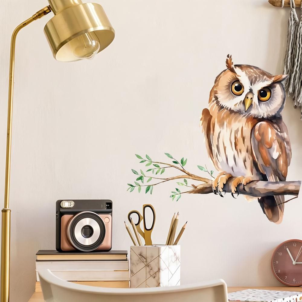 Self-adhesive Cartoon Owl On Branch Wall Stickers for Living Room Bedroom Study Home Decor