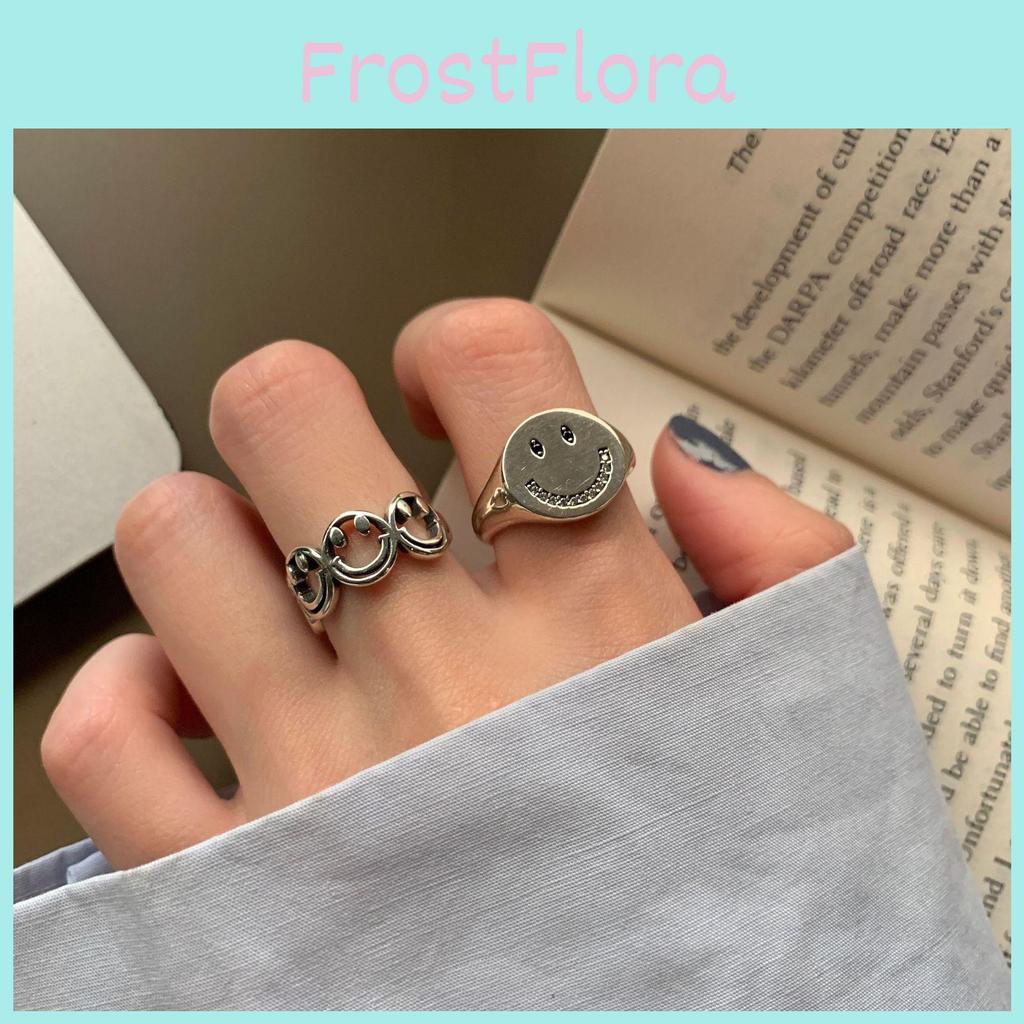 Vintage Korean Inspired Adjustable Ring With Rhinestone Smiley Face Design For Fashionable Women