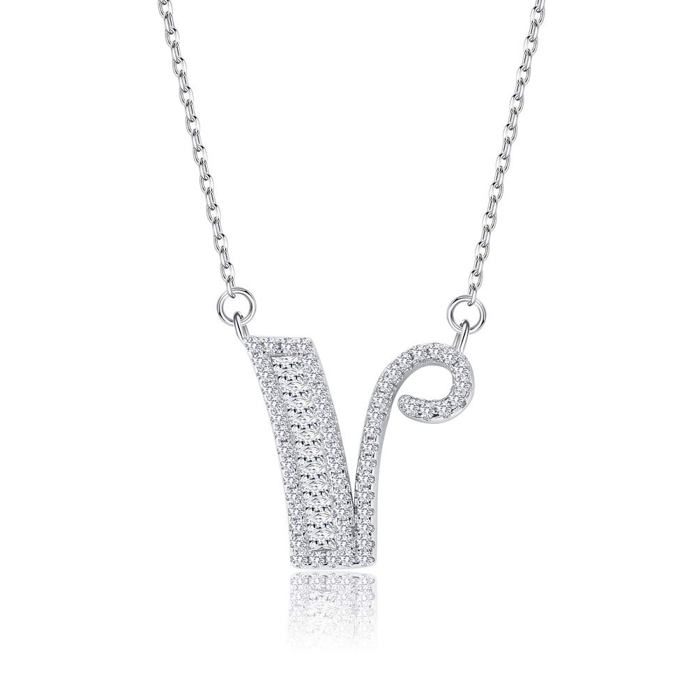 

[Rockyu] Alphabet Necklace for Women - Simple Platinum and Sterling Silver 925 with Zirconia - Sparkling and Luxurious A-Z Motif Pendant - Sterling