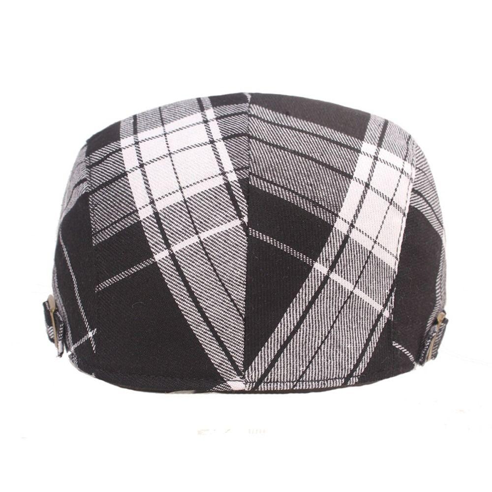 Cotton Plaid Beret Hat Dopamine Style Flat Peaked Cap Elegant Lattice Sun Hat Streetwear