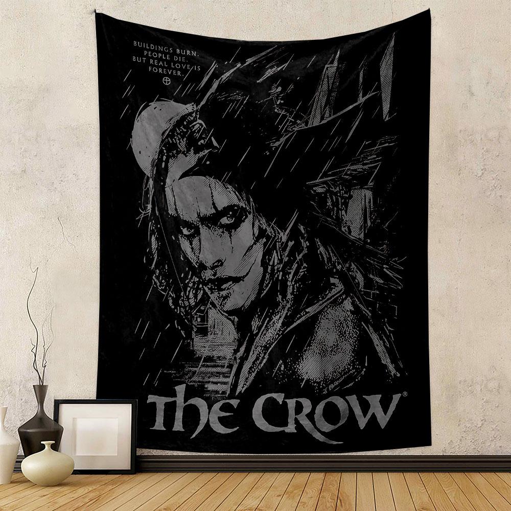 The Crow Gothic Tapestry Wall Hanging, Dark Hero Movie Art, Cult Film Wall Decor for Bedroom Man Cave