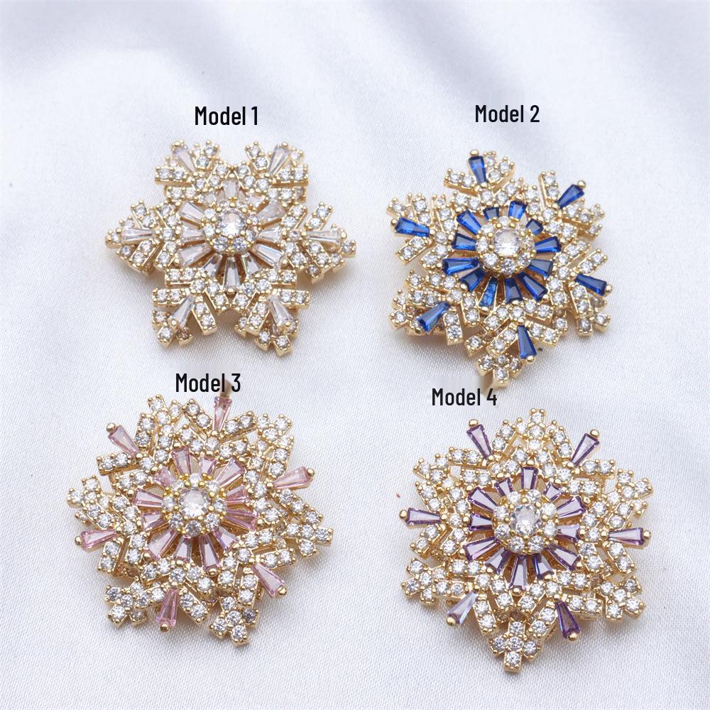 Copper-Plated Silver Rotating Snowflake Zircon Bead Brooch for DIY Necklace Accessories