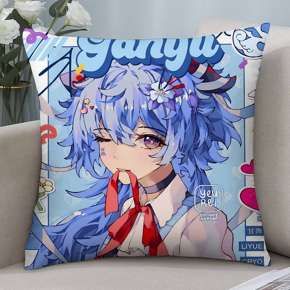 Anime Game G-Genshin Pillow Case Short Plush Double-sided Print Square Throw Pillow Covers Sofa Home Cushion Decor