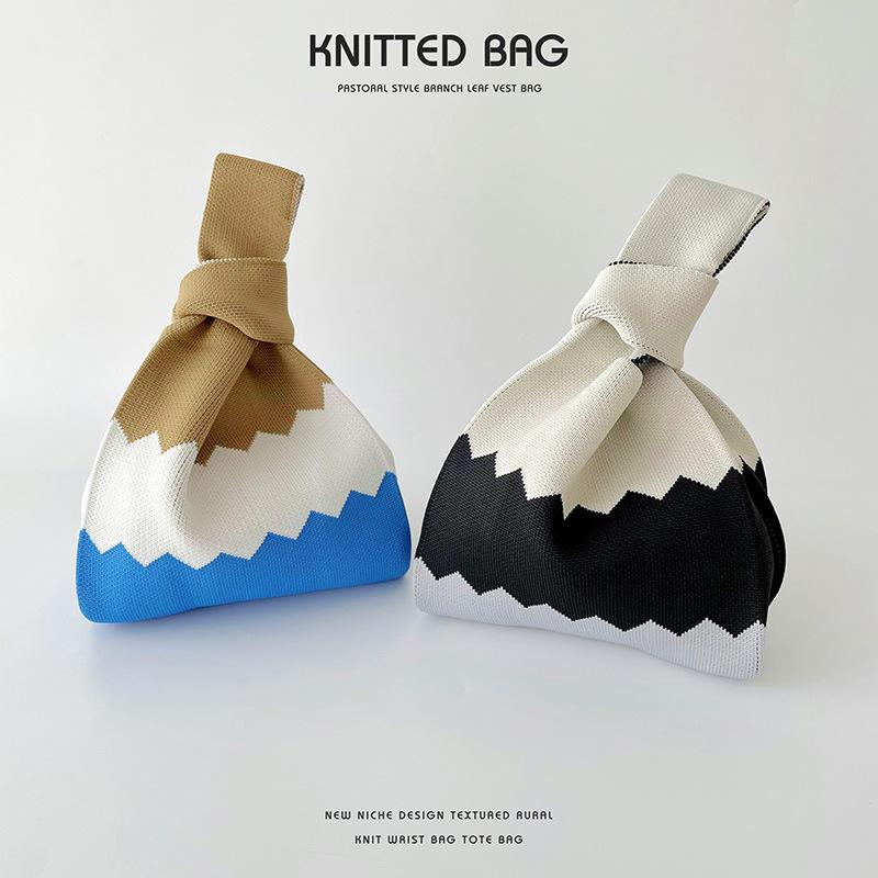 Simple Color Matching Knitted Shoulder Handbag Hand Bag Casual All-match Large Capacity Tote Bag