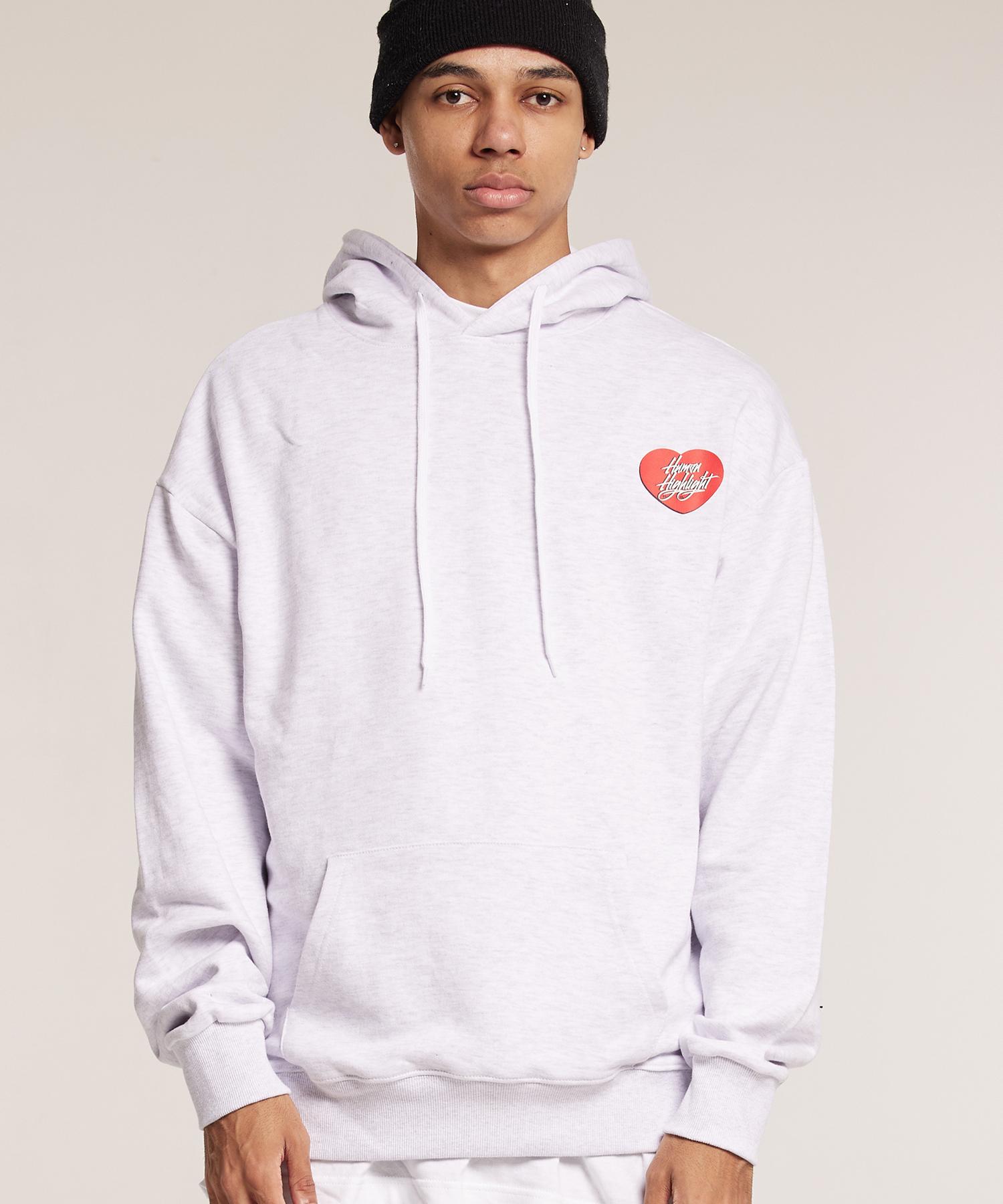 Cream Soda Lab Human Highlight Small Heart Hoodie Light Gray Red General M