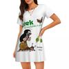 Cartoon Comic Damen Oversized Rundhals Modisches Lockeres Lässiges Sommerkleid mit Kurzen Ärmeln
