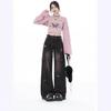 Women's High Waist Retro Frayed Jeans - Spring/Autumn 2025 Wide Leg, Floor-Length