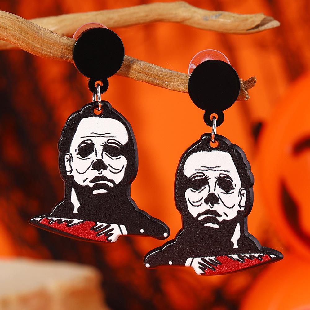 Double-Sided Acrylic Skull Earrings - Halloween Scary Head Ear Ornaments