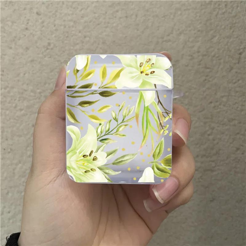Cute Lily Flower Print Earphone Case for Apple AirPods 4 1 2 Pro2 Pro Bluetooth Headphone Cover Protective Soft TPU Cover Cases