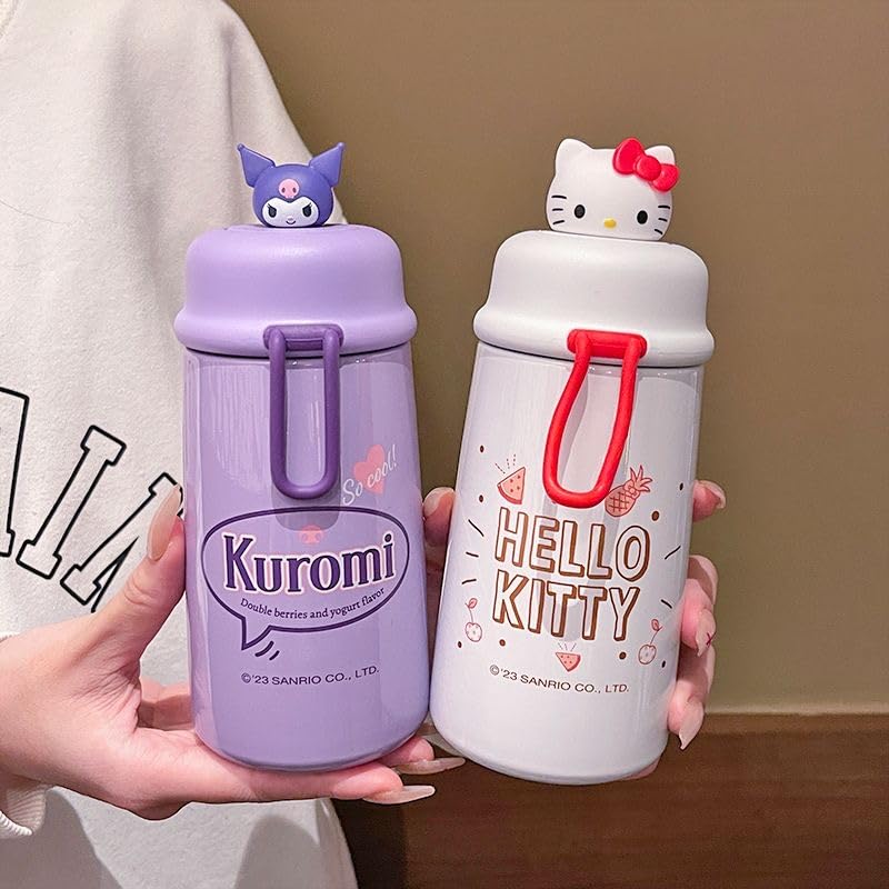 Hangyodon and Kuromi Thermos Water Bottle, 320ml, Vacuum Insulated, 304 Stainless Steel, Perfect for Commuting, School, Birthdays, and More. Cute,
