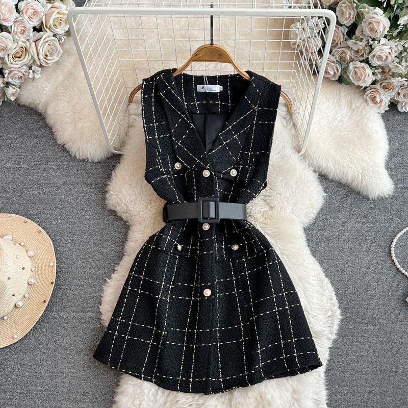 

Платье-жилет из твида с V-образным вырезом в стиле девушки-достигателя Black S