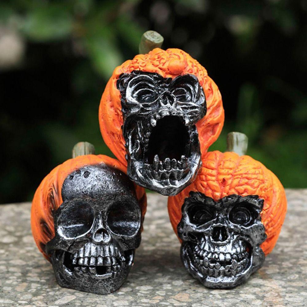 

Realistic Halloween Pumpkin Skull Head Vintage Fake Skeleton Ornament Outdoor Garden Decorations