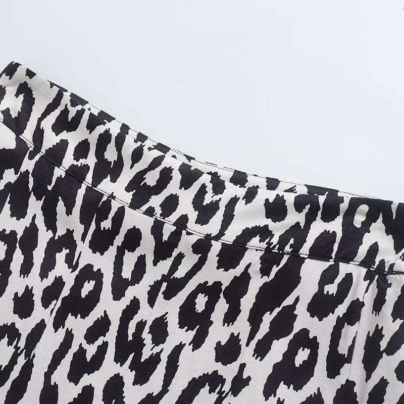 Dámské elegantní sukně do poloviny lýtek Leopard Midi Vintage s vysokým pasem na boční zip