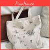 Trendy Printed Butterfly Canvas Tote Bag For Women Street Fashion Medium Size