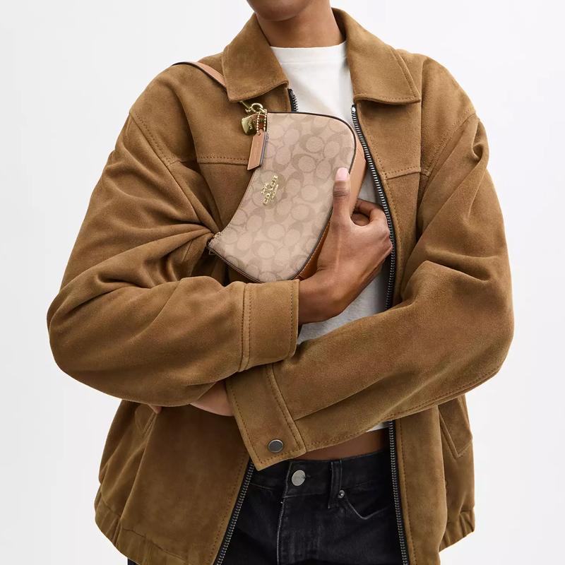 Coach Teri 19 Borsa a Mano/Crossbody a Spalla con Logo a Lettere su Tela Rivestita Mini Borse da Donna Beige CAJ93-IMEQO