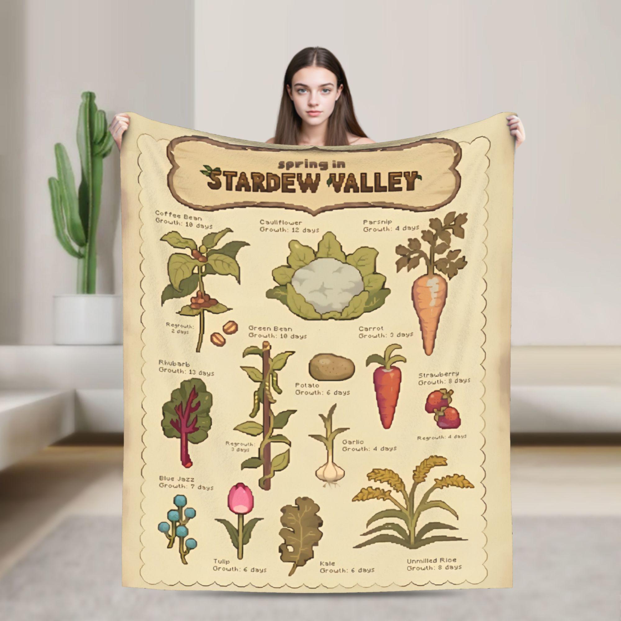 

Summer in Stardew Valley Fuzzy Blankets Plant Illustration Vintage Throw Blanket for Home 200x150cm Lightweight 75x90cm